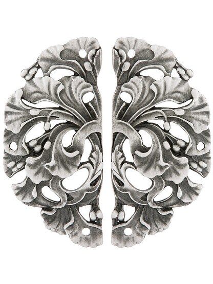 Ginkgo Leaf Hinge Plates - 1 1/2 inch x 2 1/2 inch in Antique Pewter.